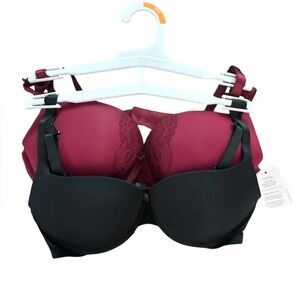 Auden Size 36C 2 Pack Bundle Deal Elegant Black and Red Women's Bra Set NWT NEW
